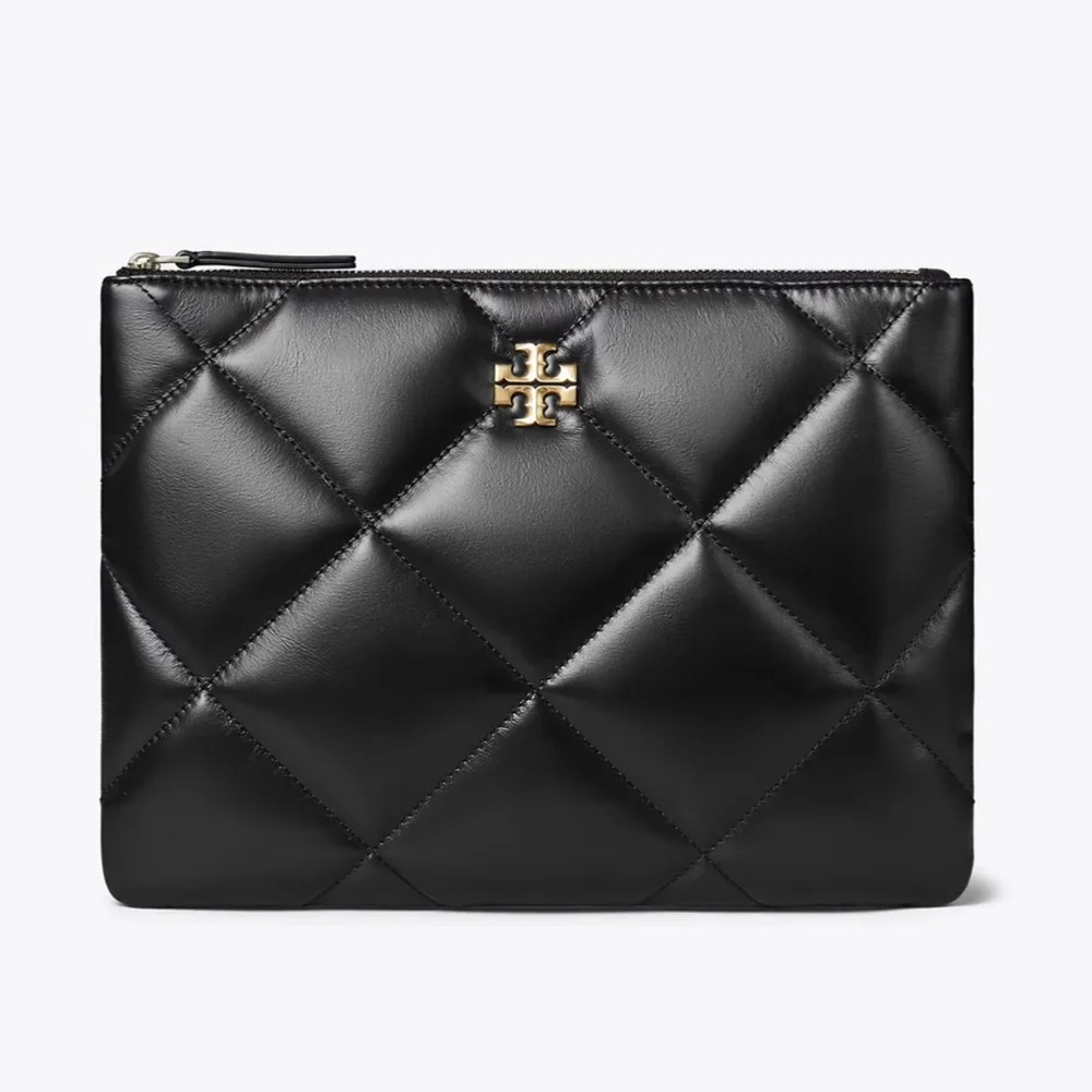 Tory Burch Kira Diamond Quilt Pouch in Black Leather - Picture 2 of 13